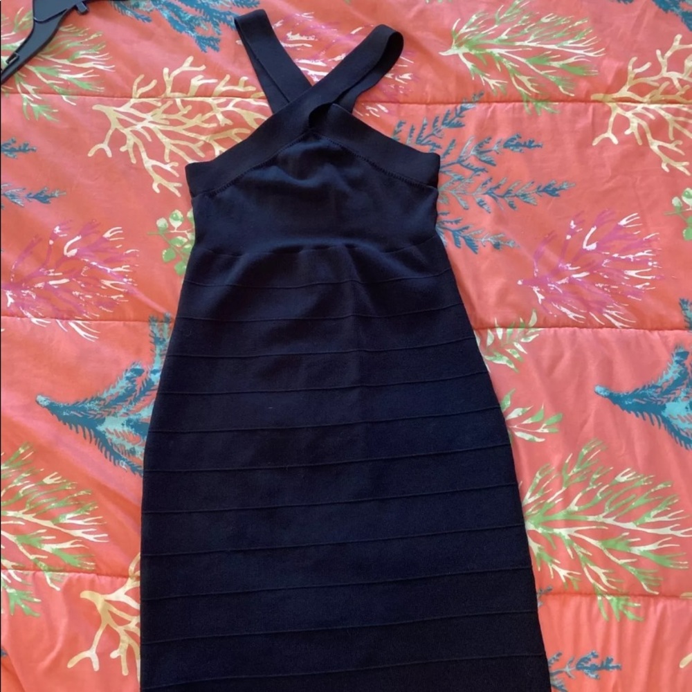 Black evening dress, rayon and spandex, small
